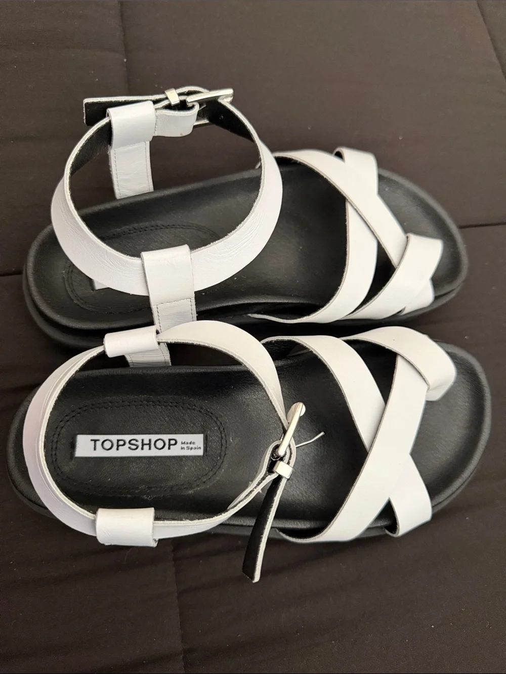 Topshop Made in Spain White Strappy Flat Sandals EU 37 US 6.5–7